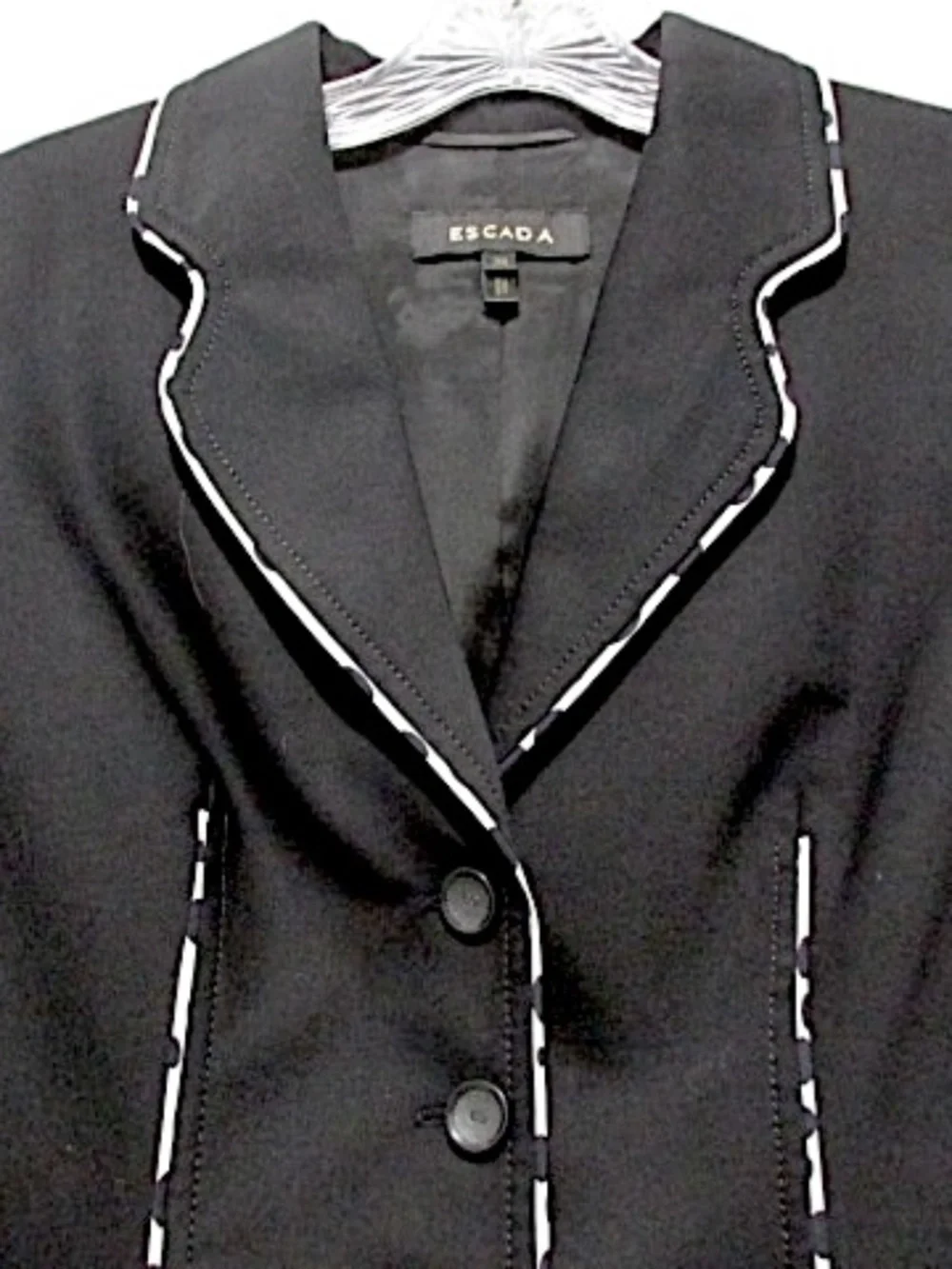 ESCADA Black White Piping Fitted Blazer, Size EU38